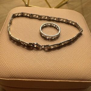 Classic Greek Key Silver bracelet and matching ring jewelry set